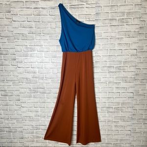 One shoulder Wide leg Jumpsuit blue/terracota M